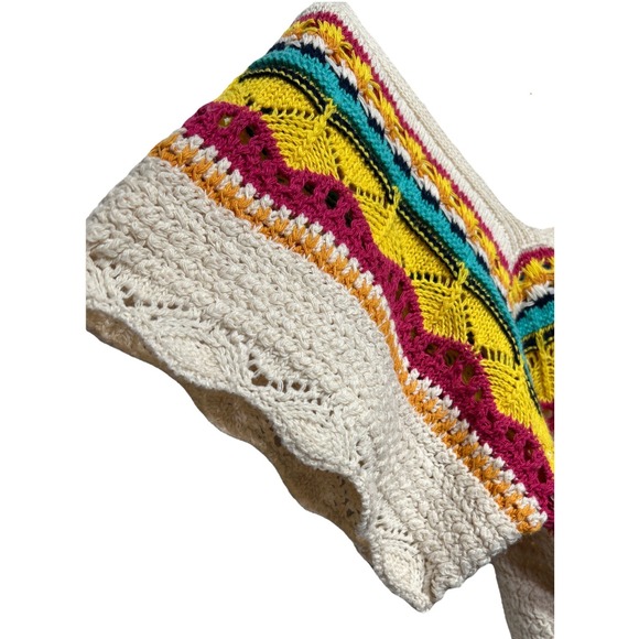 POL Striped Crochet Cropped Top Cream Yellow Pink Turquoise Women's Size Large‎ - Picture 5 of 8